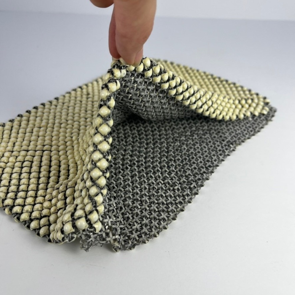 Vintage Cream Metal Mesh Fabric Remnant Whiting Davis Style Chainmail Piece - Picture 4 of 8